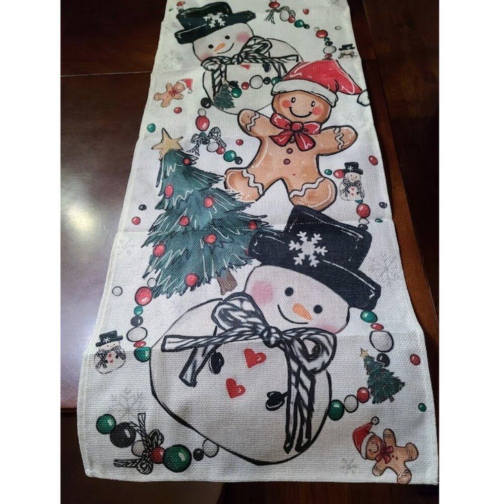 Christmas Table Runner Snowman Gingerbread Decor Holiday Decorative Cloth 13x48